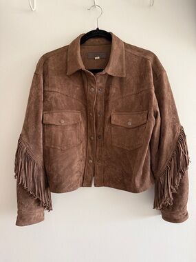 Blank NYC Brown Faux Suede Fringe Jacket